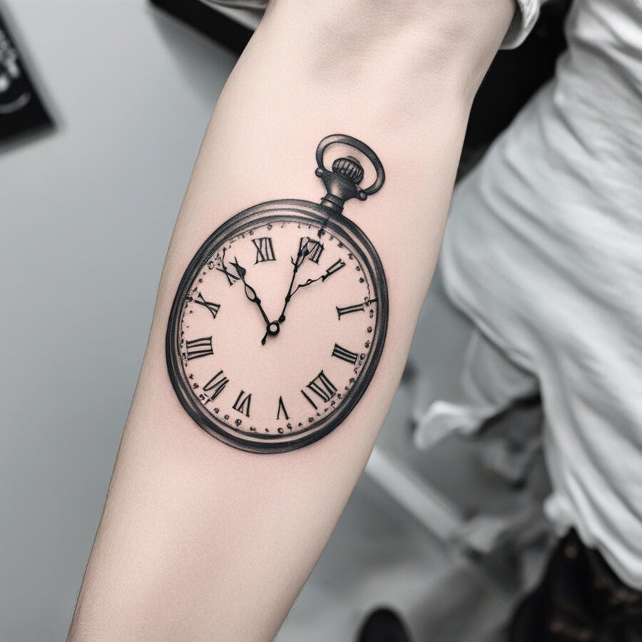 clock tattoo on forearm