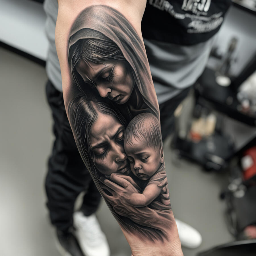 mother and child tattoo on forearm